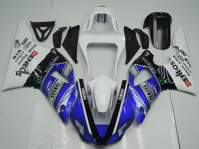 Carénages Moto Yamaha YZF R1 2000-2001 - Blanc Bleu Noir ENEOS Monstre