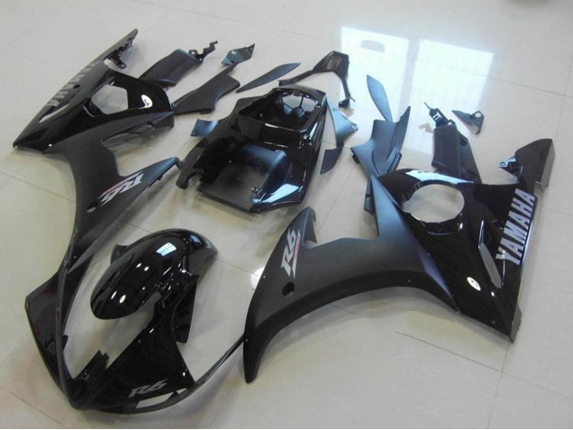 Carénages Moto Yamaha YZF R6 2003-2004 - Noir Brillant Noir Mat Argent Décalque