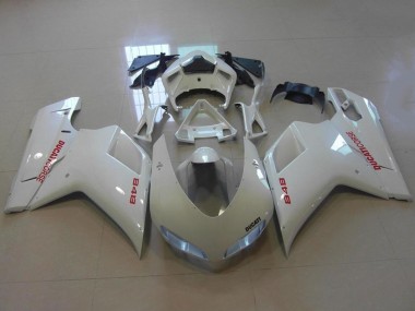 Carénages Moto Ducati 848 2007-2014 - Blanc Brillant Rouge Décalque