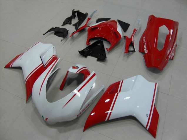 Carénages Moto Ducati 848 2007-2014 - Blanc Rouge Courses Version