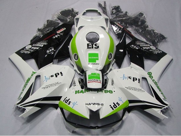 Carénages Moto Honda CBR600RR 2013-2023 - Blanc Vert Noir Brillant Hannspree ETS