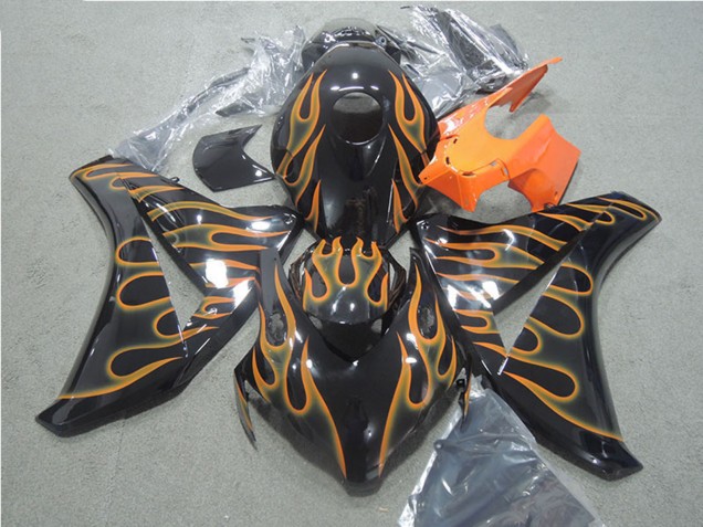 Carénages Moto Honda CBR1000RR 2008-2011 - Noir Brillant Orange Flamme