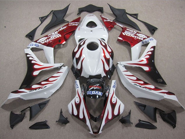 Carénages Moto Honda CBR1000RR 2004-2005 - Blanc Rouge Noir Brillant Flamme Requin
