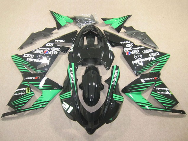 Carénages Moto Kawasaki ZX10R 2004-2005 - Noir Vert C-Shock Monstre