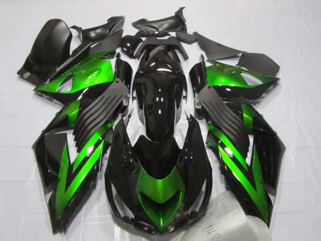 Carénages Moto Kawasaki ZX14R ZZR1400 2006-2011 - Noir Brillant Vert Bande