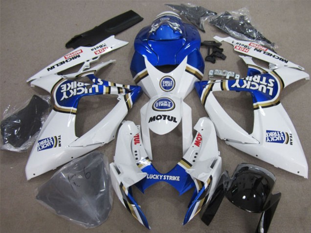 Carénages Moto Suzuki GSXR 600 2006-2007 - Blanc Bleu Lucky Strike Motul