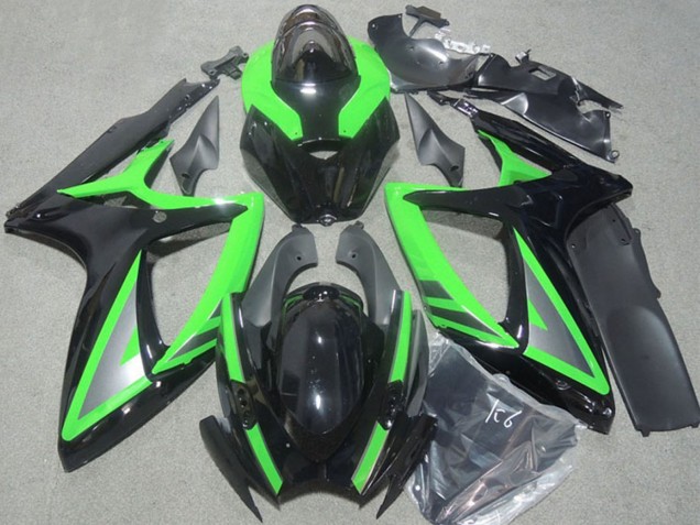 Carénages Moto Suzuki GSXR 600 2006-2007 - Vert Noir Brillant Argent