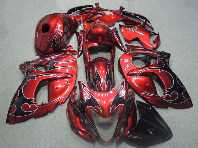 Carénages Moto Suzuki GSXR 1300 Hayabusa 1996-2007 - Rouge Argent Noir Flamme