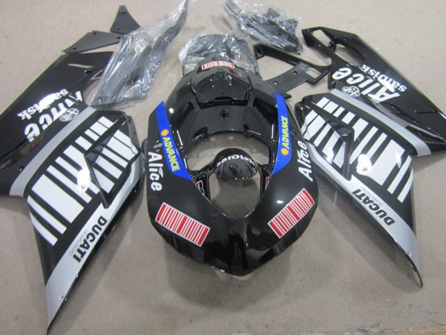 Carénages Moto Ducati 848 1098 1198 2007-2014 - Argent Rouge Bleu Noir Brillant Alice