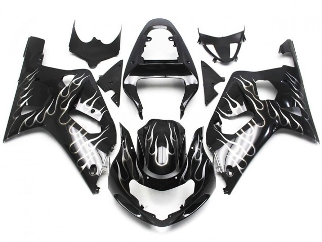 Noir & Blanc Brillant Flamme 2001-2003 Suzuki GSXR 600-750 Carénage Moto Noir & Blanc Brillant Flamme 2001-2003 Suzuki GSXR 600-750 Carénage Moto