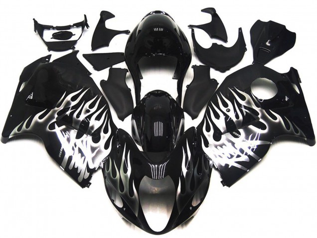 Noir Brillant Avec Argent Flamme 1997-2007 Suzuki GSXR 1300 Carénage Moto Noir Brillant Avec Argent Flamme 1997-2007 Suzuki GSXR 1300 Carénage Moto