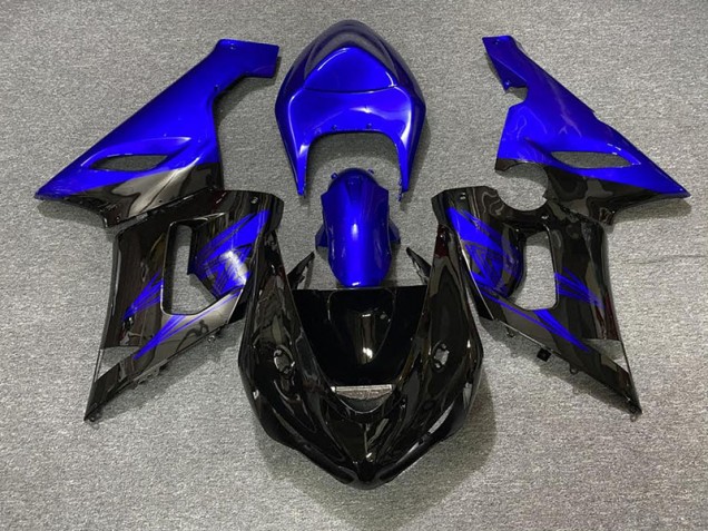 Noir Brillant & Bleu 2005-2006 Kawasaki ZX6R Carénage Moto Noir Brillant & Bleu 2005-2006 Kawasaki ZX6R Carénage Moto