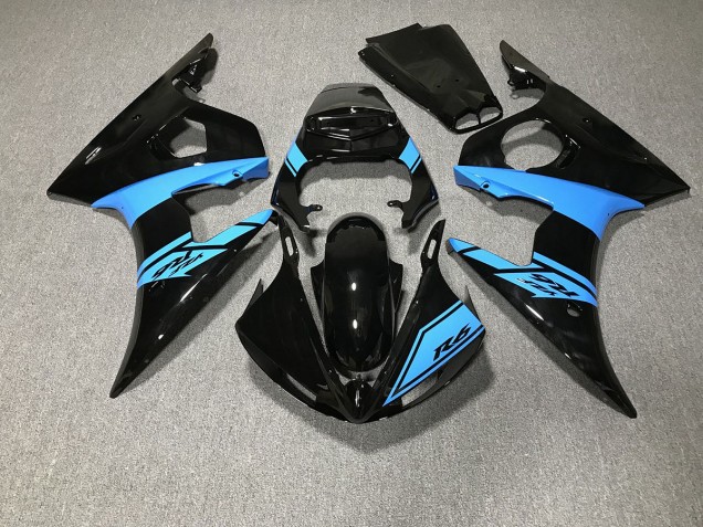 Noir Brillant & Bleu Clair 2003-2004 Yamaha R6 Carénage Moto Noir Brillant & Bleu Clair 2003-2004 Yamaha R6 Carénage Moto