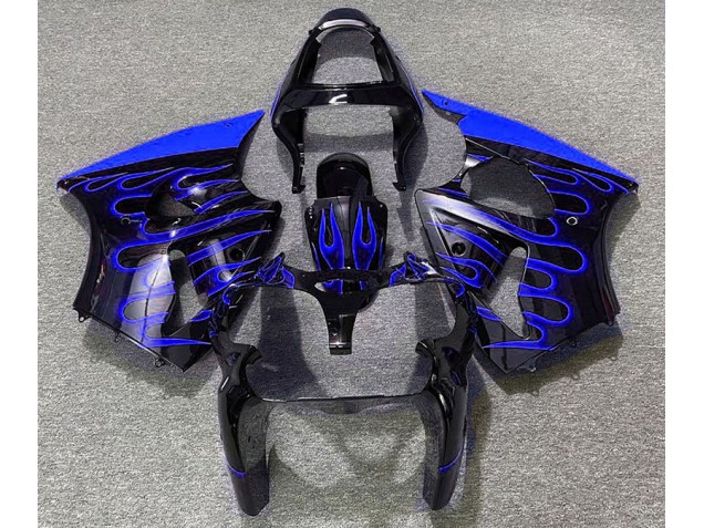 Noir Brillant & Bleu Flamme 2000-2002 Kawasaki ZX6R Carénage Moto Noir Brillant & Bleu Flamme 2000-2002 Kawasaki ZX6R Carénage Moto