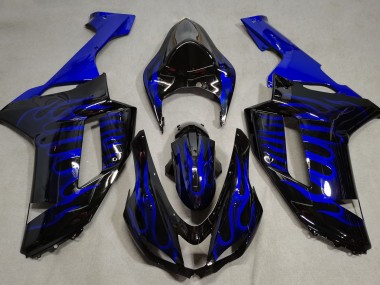 Noir Brillant & Bleu Flamme 2007-2008 Kawasaki ZX6R Carénage Moto