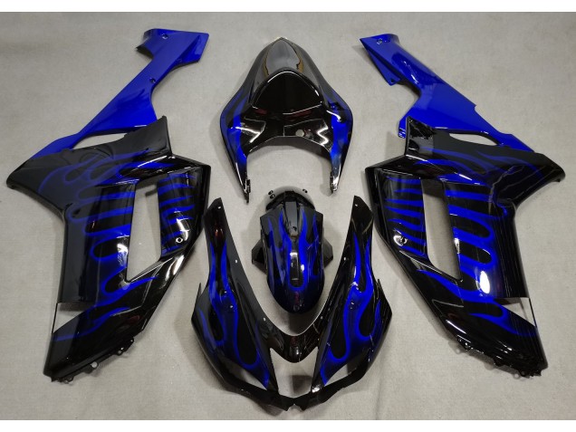 Noir Brillant & Bleu Flamme 2007-2008 Kawasaki ZX6R Carénage Moto Noir Brillant & Bleu Flamme 2007-2008 Kawasaki ZX6R Carénage Moto