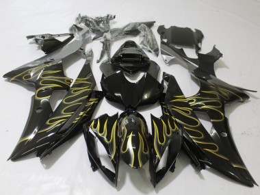 Noir Brillant & Flamme 2008-2016 Yamaha R6 Carénage Moto