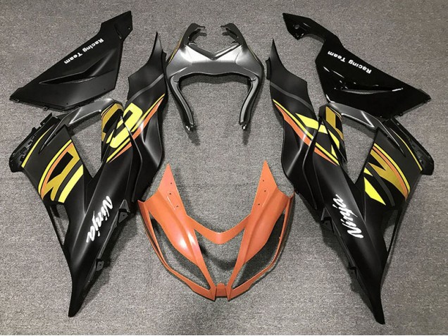 Noir Brillant & Orange 2013-2018 Kawasaki ZX6R Carénage Moto Noir Brillant & Orange 2013-2018 Kawasaki ZX6R Carénage Moto