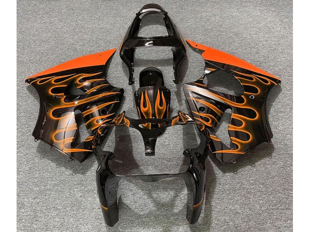 Noir Brillant & Orange Flamme 2000-2002 Kawasaki ZX6R Carénage Moto Noir Brillant & Orange Flamme 2000-2002 Kawasaki ZX6R Carénage Moto