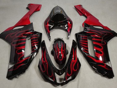 Noir Brillant & Rouge Flamme 2007-2008 Kawasaki ZX6R Carénage Moto