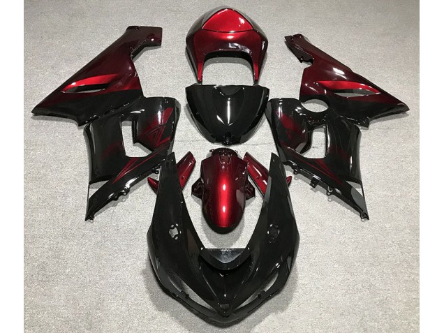 Noir Brillant & Rouge Profond 2005-2006 Kawasaki ZX6R Carénage Moto Noir Brillant & Rouge Profond 2005-2006 Kawasaki ZX6R Carénage Moto
