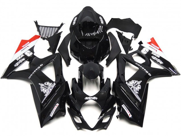 Noir Personnalisé Avec Une Touche De Blanc & De Rouge 2007-2008 Suzuki GSXR 1000 Carénage Moto Noir Personnalisé Avec Une Touche De Blanc & De Rouge 2007-2008 Suzuki GSXR 1000 Carénage Moto