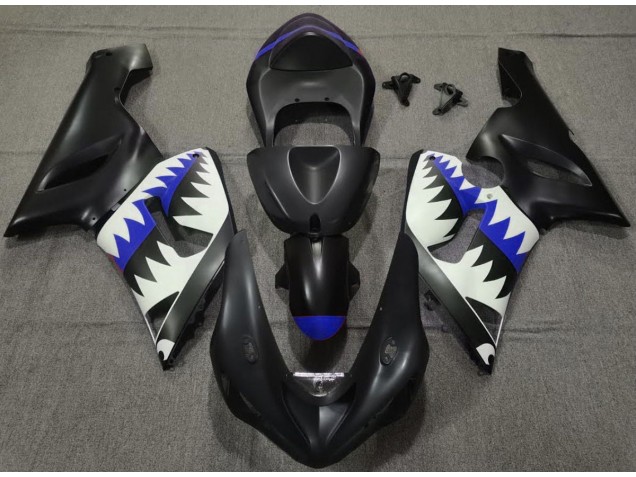 Requin Noir Mat & Bleu 2005-2006 Kawasaki ZX6R Carénage Moto Requin Noir Mat & Bleu 2005-2006 Kawasaki ZX6R Carénage Moto