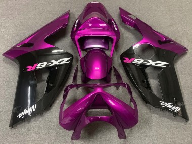 Rose Brillant & Noir 2003-2004 Kawasaki ZX6R Carénage Moto