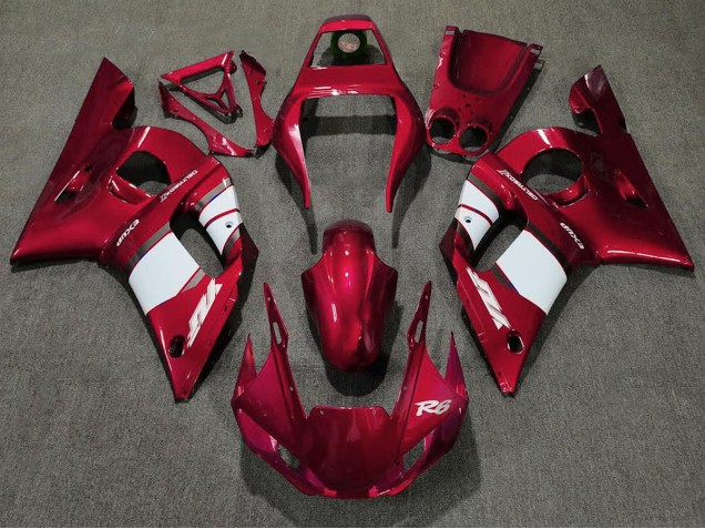 Rouge Profond & Blanc 1998-2002 Yamaha R6 Carénage Moto Rouge Profond & Blanc 1998-2002 Yamaha R6 Carénage Moto