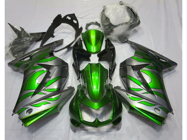 Vert & Argent Flamme 2008-2012 Kawasaki Ninja 250 Carénage Moto Vert & Argent Flamme 2008-2012 Kawasaki Ninja 250 Carénage Moto