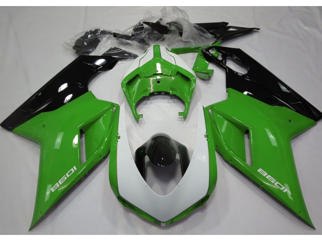 Vert Brillant & Blanc 2007-2014 Ducati 848 1098 1198 Carénage Moto Vert Brillant & Blanc 2007-2014 Ducati 848 1098 1198 Carénage Moto
